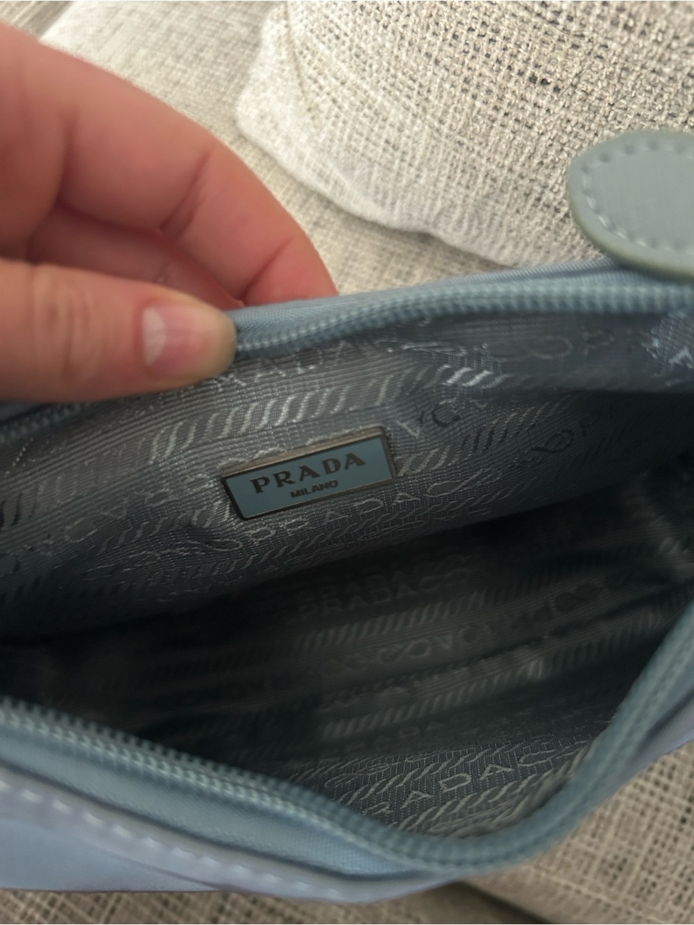 Prada Gray Nylon Shoulder Bag with Triangle Logo - Picture 3 of 3